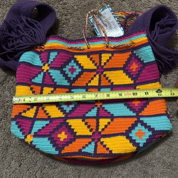 NWT Unique Handmade Monchila Bucket Bag-Crossbody-Drawstring Top-Vibrant Color - Picture 9 of 15